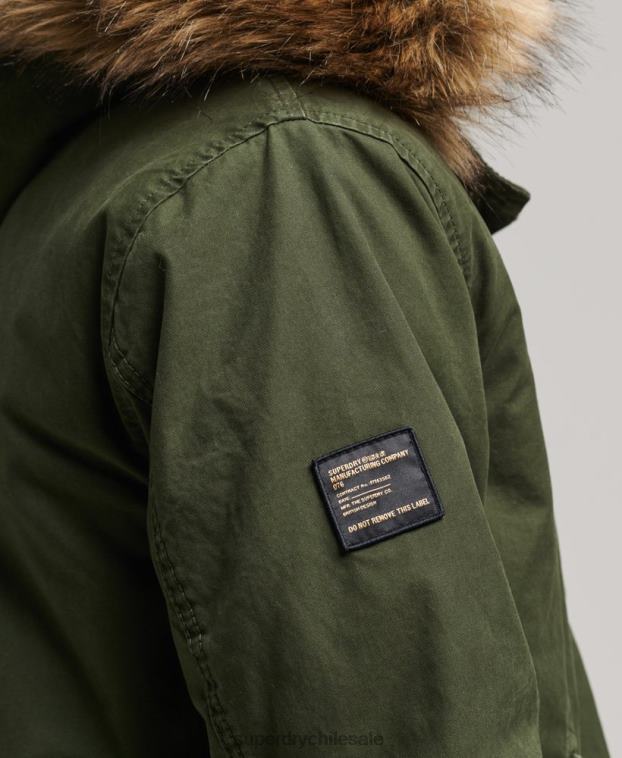 hombres Superdry verde chamarra parka militar de piel sintética 2R68Z4457