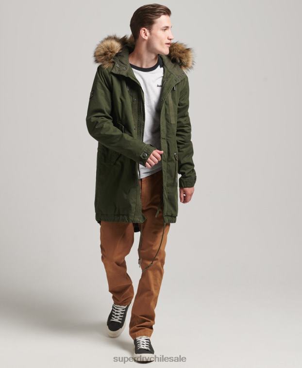 hombres Superdry verde chamarra parka militar de piel sintética 2R68Z4457