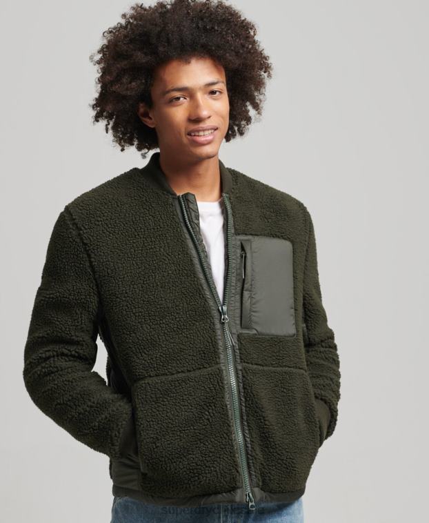 hombres Superdry verde chamarra sherpa con cremallera 2R68Z4458