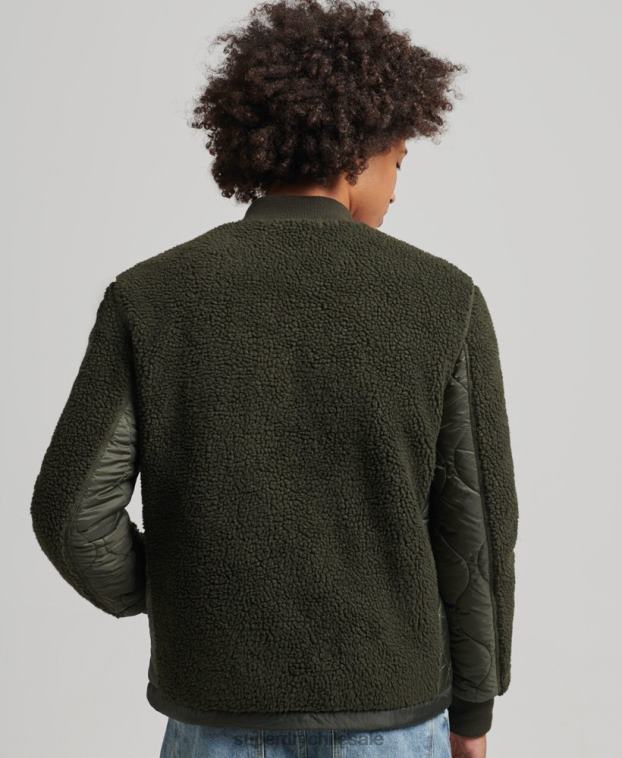 hombres Superdry verde chamarra sherpa con cremallera 2R68Z4458