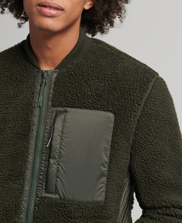 hombres Superdry verde chamarra sherpa con cremallera 2R68Z4458