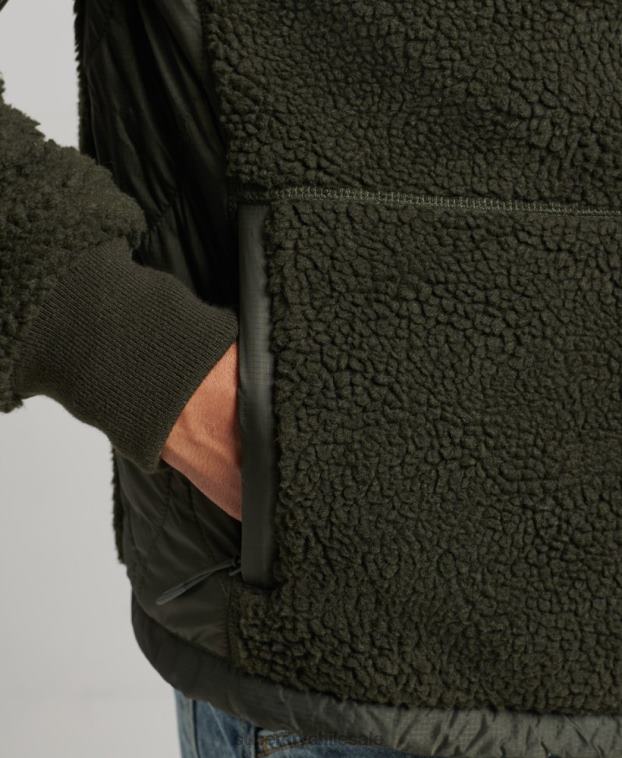 hombres Superdry verde chamarra sherpa con cremallera 2R68Z4458