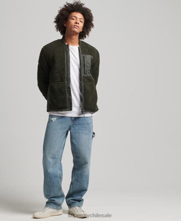hombres Superdry verde chamarra sherpa con cremallera 2R68Z4458