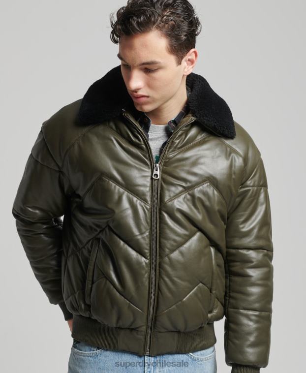 hombres Superdry verde chaqueta acolchada de cuero Heritage 2R68Z4666
