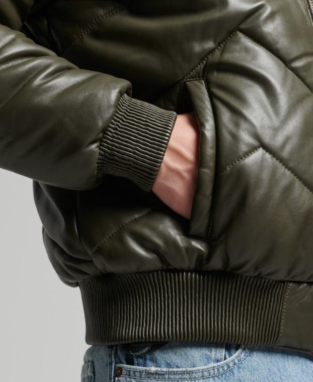 hombres Superdry verde chaqueta acolchada de cuero Heritage 2R68Z4666