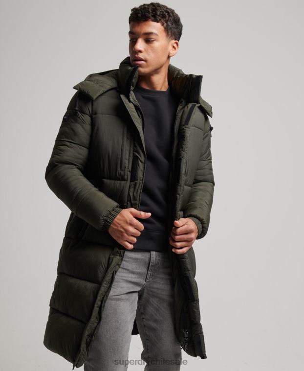 hombres Superdry verde chaqueta acolchada larga con tejido ripstop 2R68Z1099