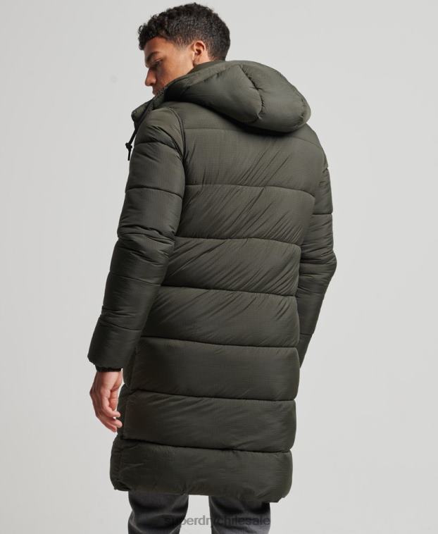 hombres Superdry verde chaqueta acolchada larga con tejido ripstop 2R68Z1099