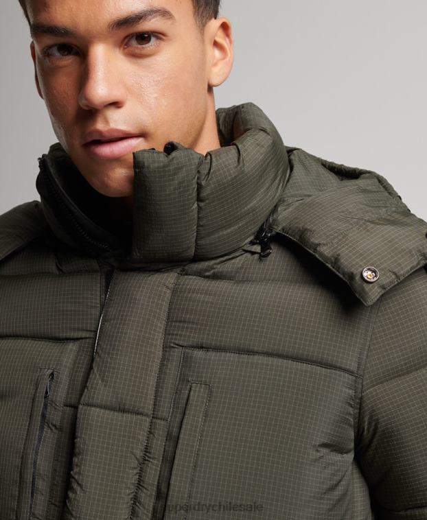 hombres Superdry verde chaqueta acolchada larga con tejido ripstop 2R68Z1099