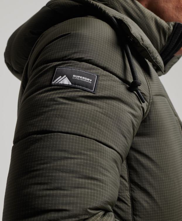 hombres Superdry verde chaqueta acolchada larga con tejido ripstop 2R68Z1099