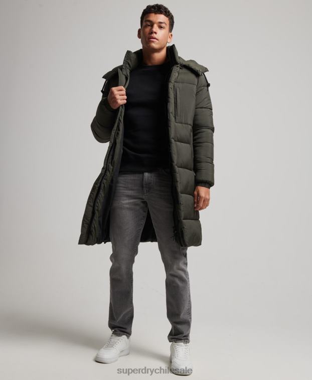 hombres Superdry verde chaqueta acolchada larga con tejido ripstop 2R68Z1099