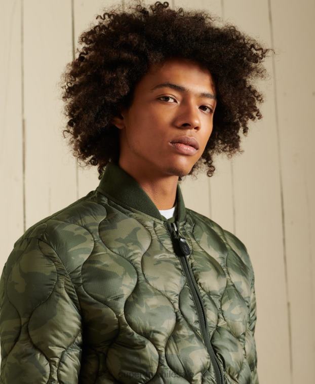 hombres Superdry verde chaqueta bomber con forro 2R68Z4785