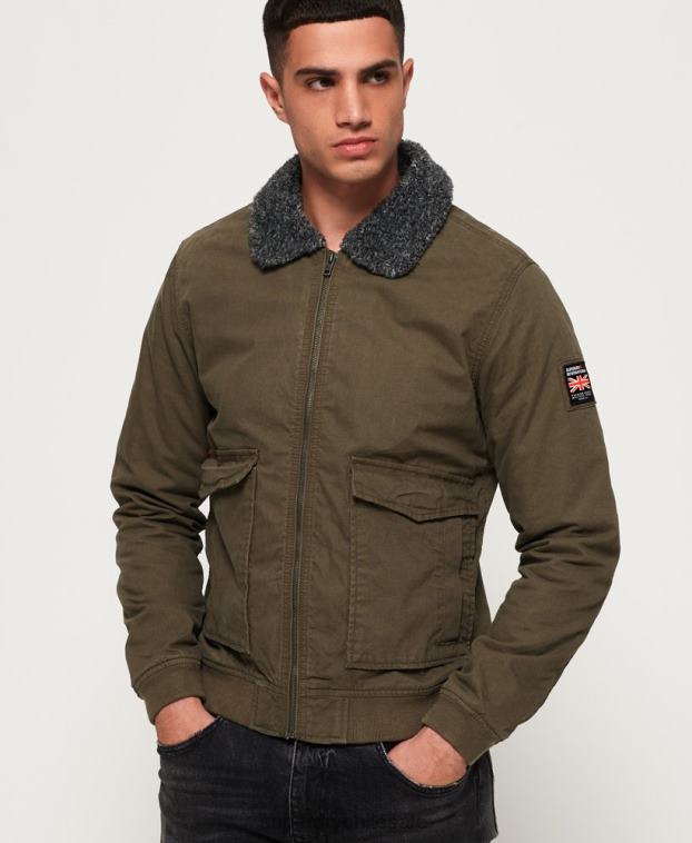hombres Superdry verde chaqueta bomber de aviador de invierno rookie 2R68Z4706