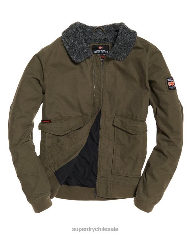 hombres Superdry verde chaqueta bomber de aviador de invierno rookie 2R68Z4706