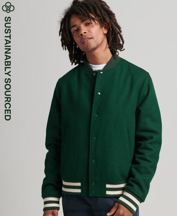 hombres Superdry verde chaqueta bomber del equipo universitario 2R68Z4477