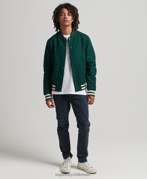 hombres Superdry verde chaqueta bomber del equipo universitario 2R68Z4477