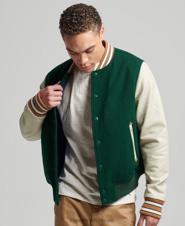 hombres Superdry verde chaqueta bomber universitaria vintage 2R68Z951