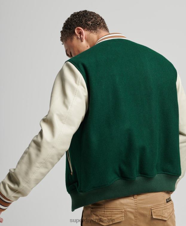 hombres Superdry verde chaqueta bomber universitaria vintage 2R68Z951