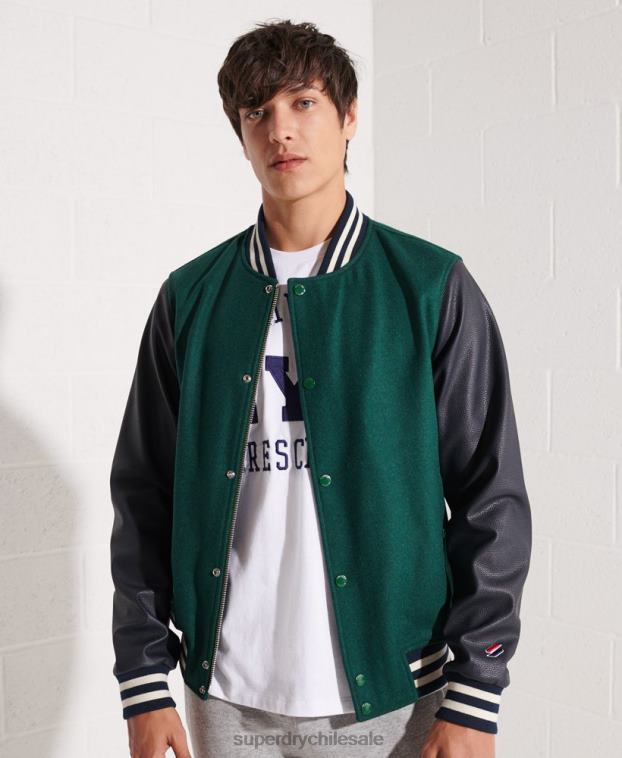 hombres Superdry verde chaqueta de béisbol del equipo universitario de lana 2R68Z4728