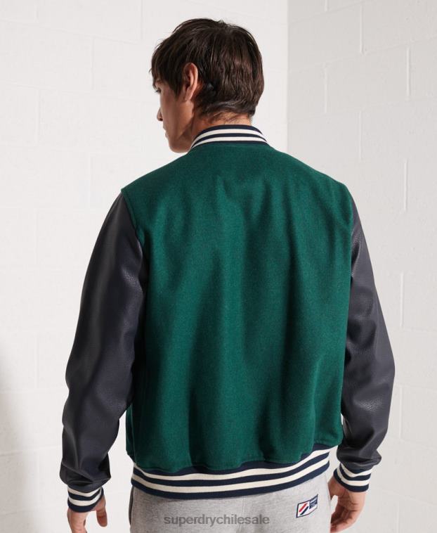 hombres Superdry verde chaqueta de béisbol del equipo universitario de lana 2R68Z4728