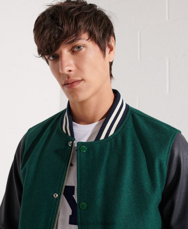 hombres Superdry verde chaqueta de béisbol del equipo universitario de lana 2R68Z4728