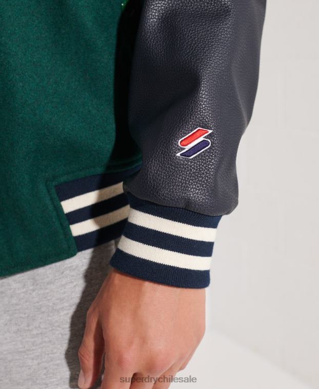 hombres Superdry verde chaqueta de béisbol del equipo universitario de lana 2R68Z4728