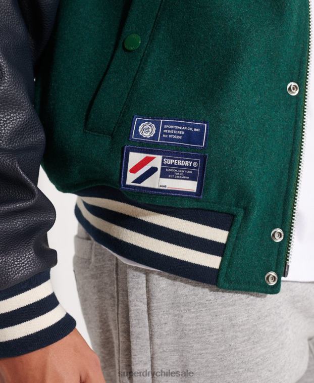hombres Superdry verde chaqueta de béisbol del equipo universitario de lana 2R68Z4728