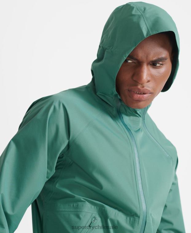 hombres Superdry verde chaqueta impermeable tren asimétrica 2R68Z5399