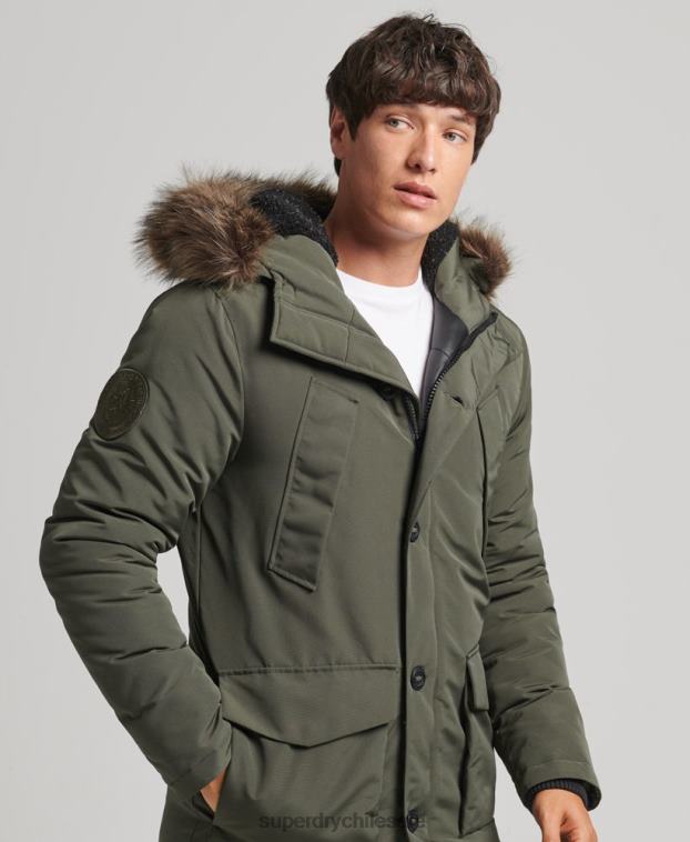 hombres Superdry verde parka everest de piel sintética con capucha 2R68Z1006