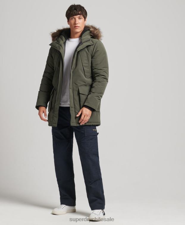 hombres Superdry verde parka everest de piel sintética con capucha 2R68Z1006