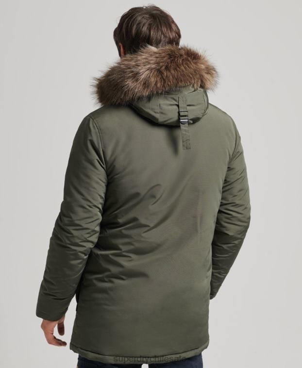 hombres Superdry verde parka everest de piel sintética con capucha 2R68Z1006