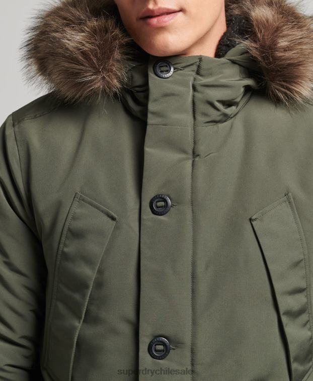 hombres Superdry verde parka everest de piel sintética con capucha 2R68Z1006