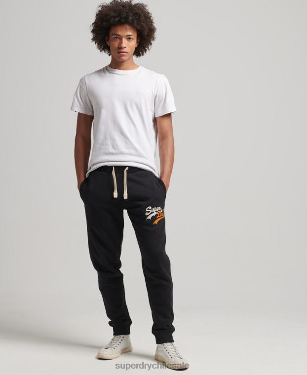hombres Superdry negro joggers con logo vintage 2R68Z6425