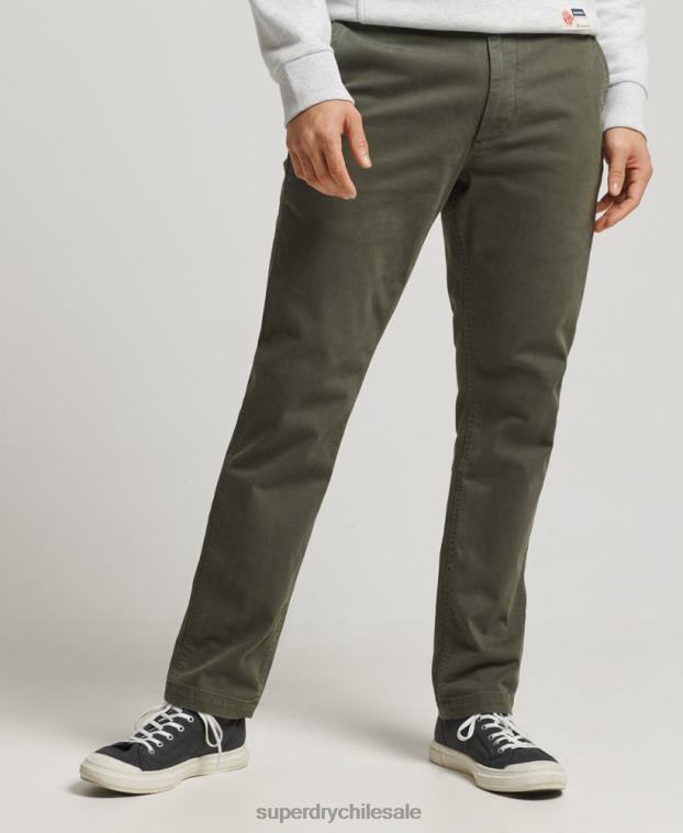 hombres Superdry verde pantalones chinos slim oficiales 2R68Z6464