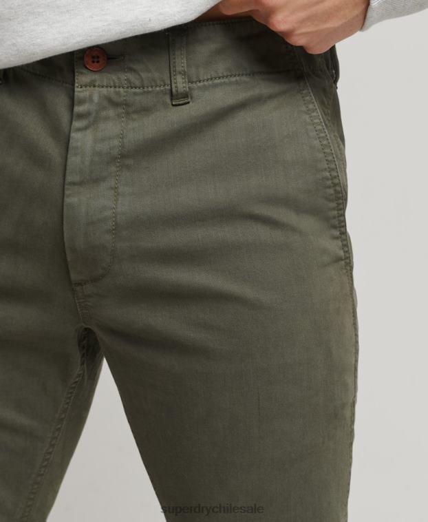 hombres Superdry verde pantalones chinos slim oficiales 2R68Z6464
