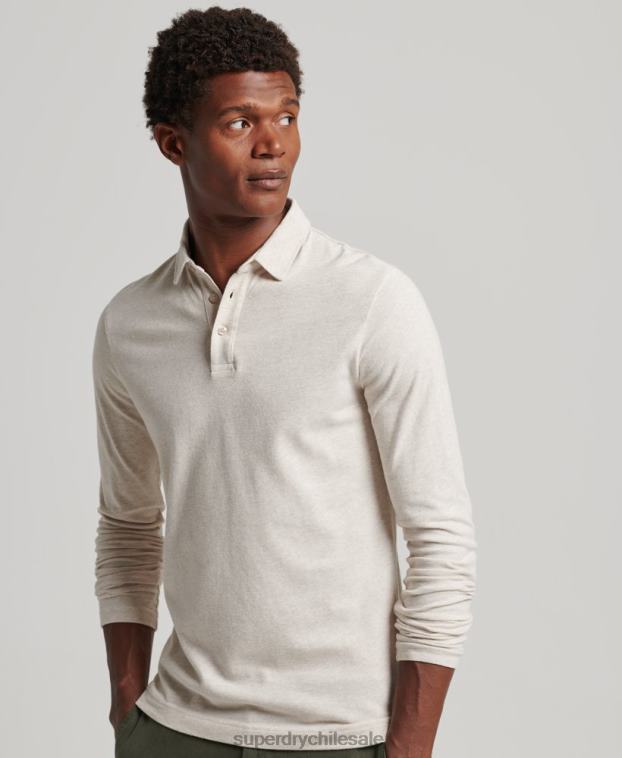 hombres Superdry beige polo de punto de algodón de manga larga 2R68Z6460