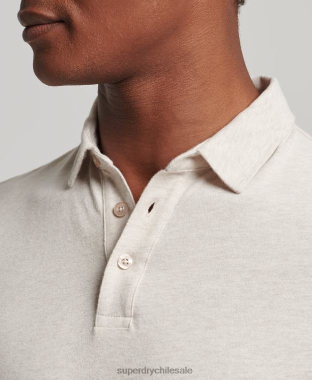 hombres Superdry beige polo de punto de algodón de manga larga 2R68Z6460