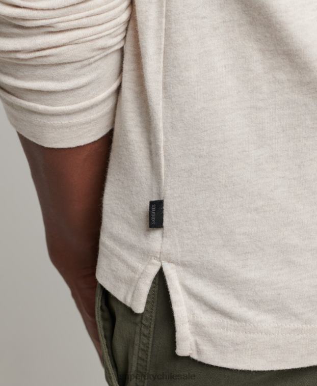 hombres Superdry beige polo de punto de algodón de manga larga 2R68Z6460