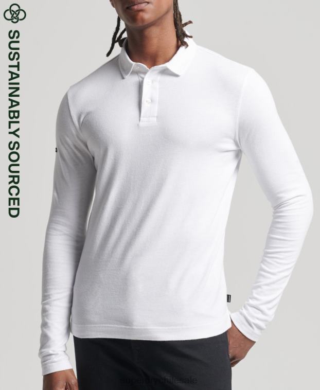 hombres Superdry blanco polo de manga larga de algodón orgánico studios 2R68Z6461