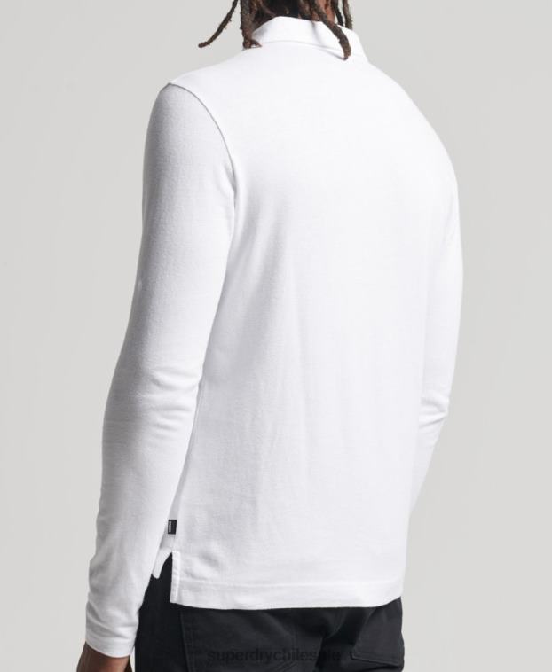 hombres Superdry blanco polo de manga larga de algodón orgánico studios 2R68Z6461