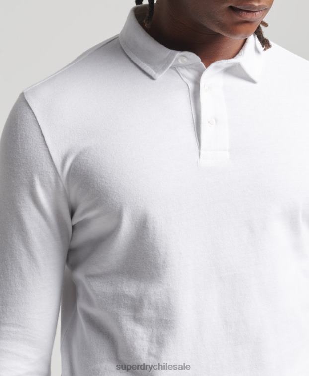 hombres Superdry blanco polo de manga larga de algodón orgánico studios 2R68Z6461