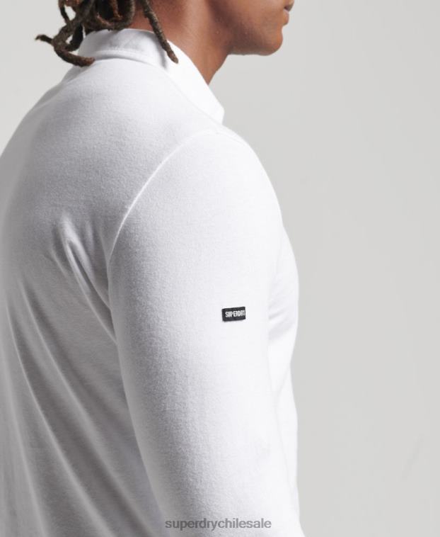 hombres Superdry blanco polo de manga larga de algodón orgánico studios 2R68Z6461