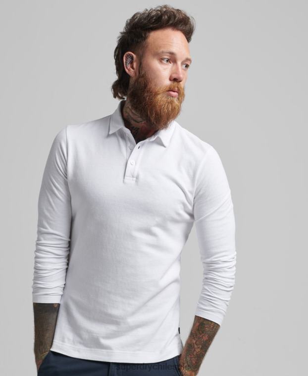 hombres Superdry blanco polo de punto de algodón de manga larga 2R68Z6360
