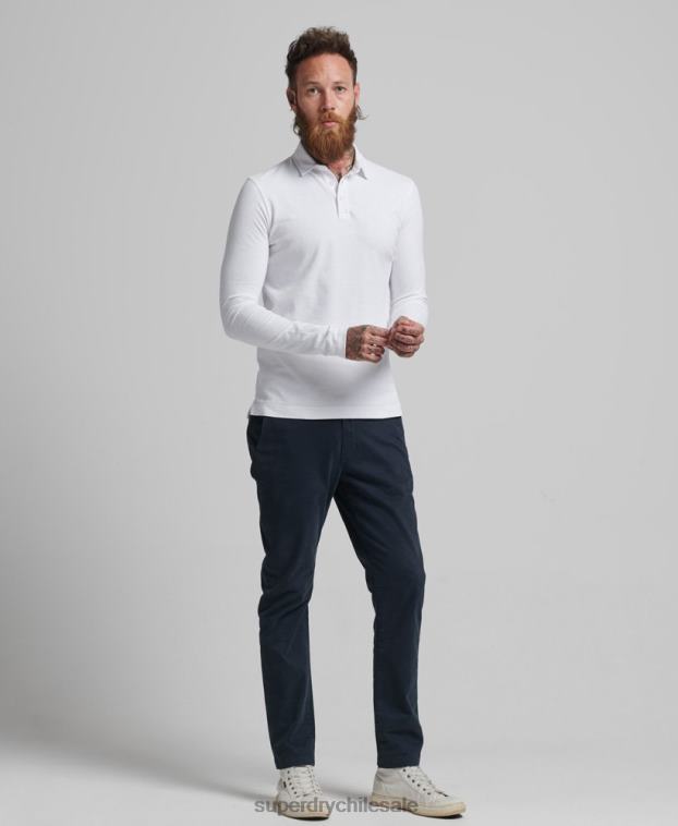 hombres Superdry blanco polo de punto de algodón de manga larga 2R68Z6360