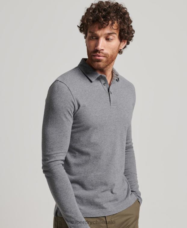 hombres Superdry gris oscuro polo de punto de algodón de manga larga 2R68Z6394