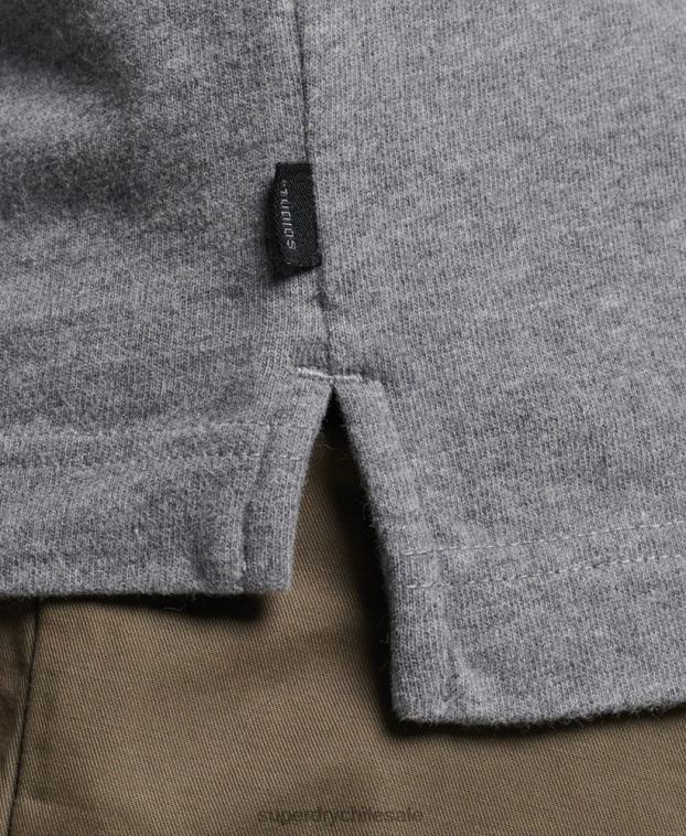 hombres Superdry gris oscuro polo de punto de algodón de manga larga 2R68Z6394