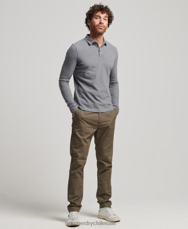 hombres Superdry gris oscuro polo de punto de algodón de manga larga 2R68Z6394
