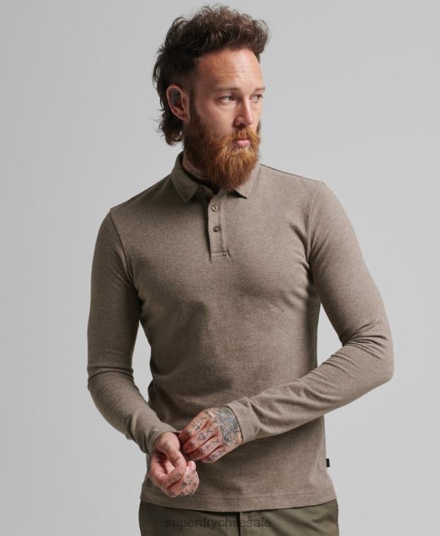 hombres Superdry marrón polo de punto de algodón de manga larga 2R68Z6451