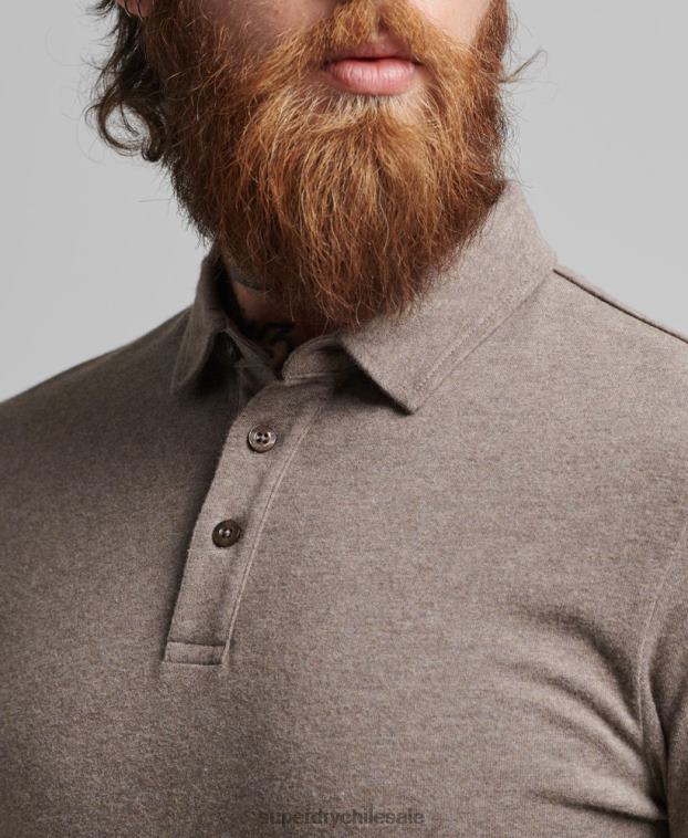 hombres Superdry marrón polo de punto de algodón de manga larga 2R68Z6451