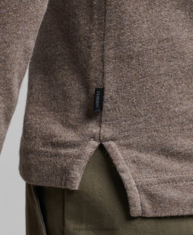 hombres Superdry marrón polo de punto de algodón de manga larga 2R68Z6451