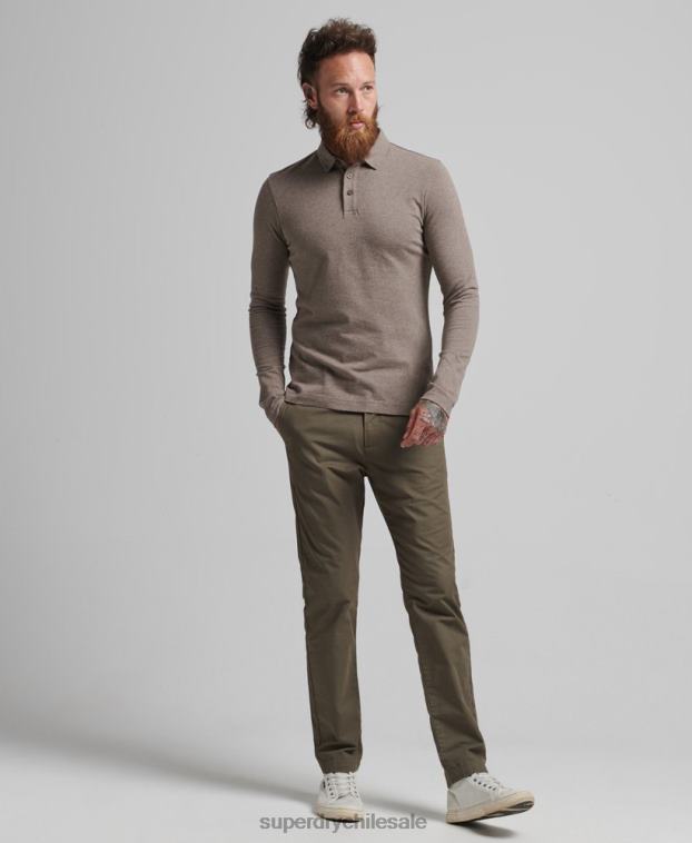 hombres Superdry marrón polo de punto de algodón de manga larga 2R68Z6451